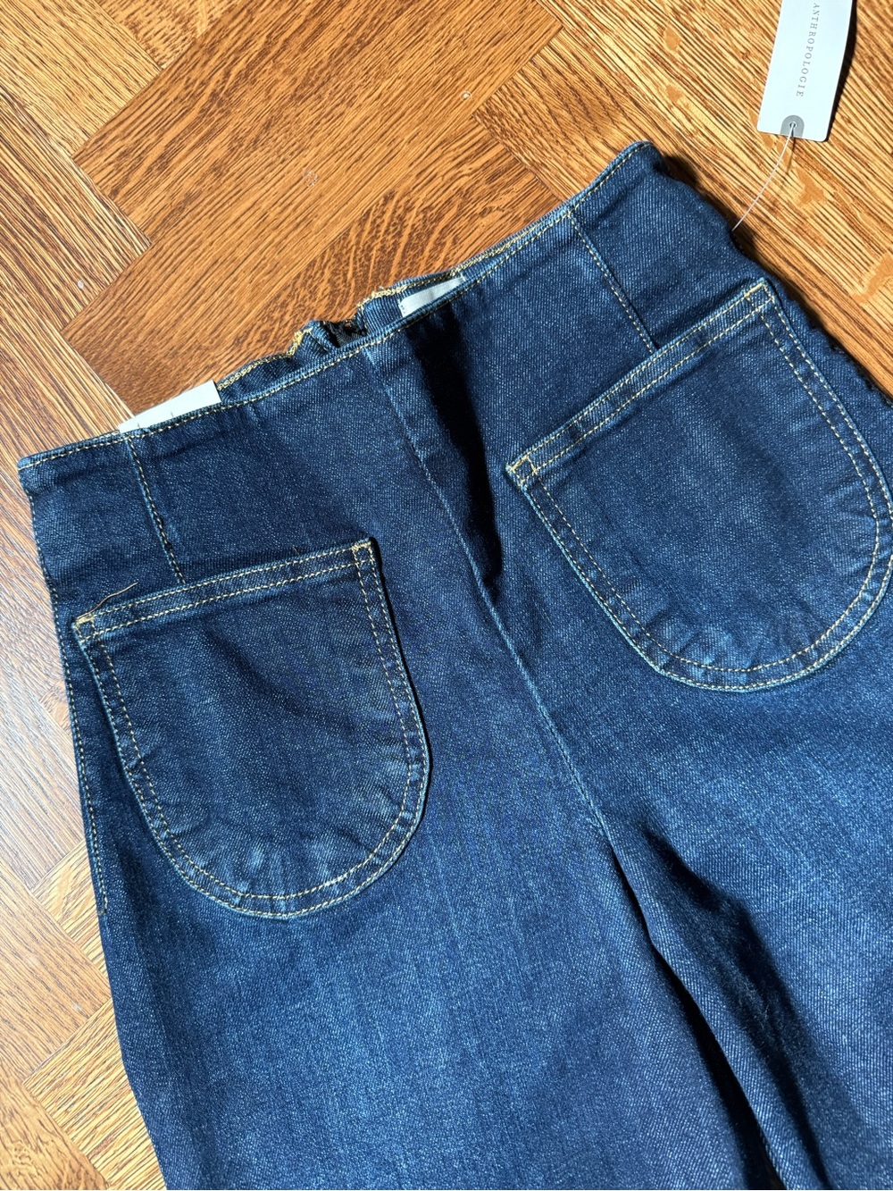 NWT ANTHROPOLOGIE Maeve Colette Ruffle Crop Wide Leg Jeans Patch Pocket 24 - Picture 4 of 9